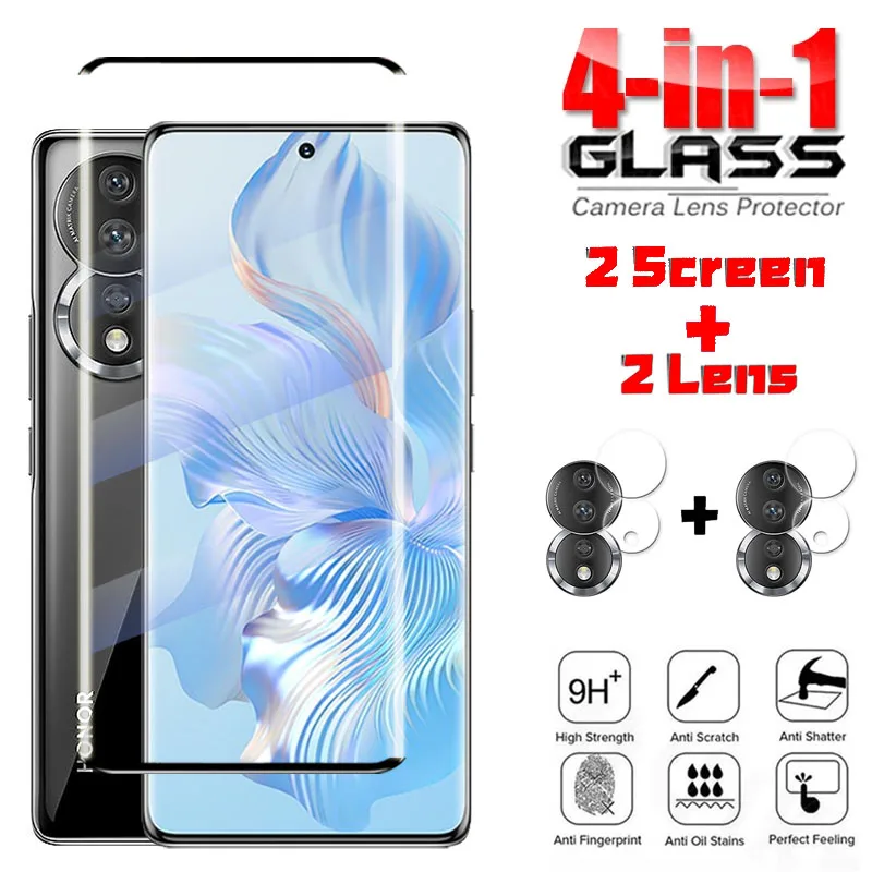

4-in-1 Glass For Honor 80 Tempered Glass 3D Full Curved Cover Glasses Huawei Honor 50 60 70 Pro Camera Screen Protector Honor 80