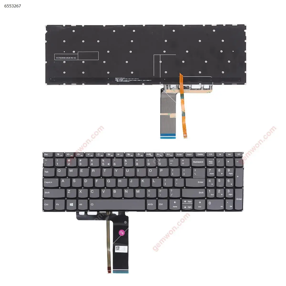 

Клавиатура US для Lenovo 330s-15ikb S340-15API/15/15IML/15IWL/15IIL, серая, без рамки, с подсветкой