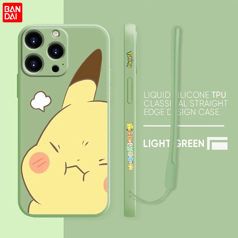 

Luxury Square Liquid Case For iPhone 13 12 11 Pro Max Mini X XR XS Max 7 8 6 6s Plus SE Shell Pokemon Pikachu Squirtle Angry