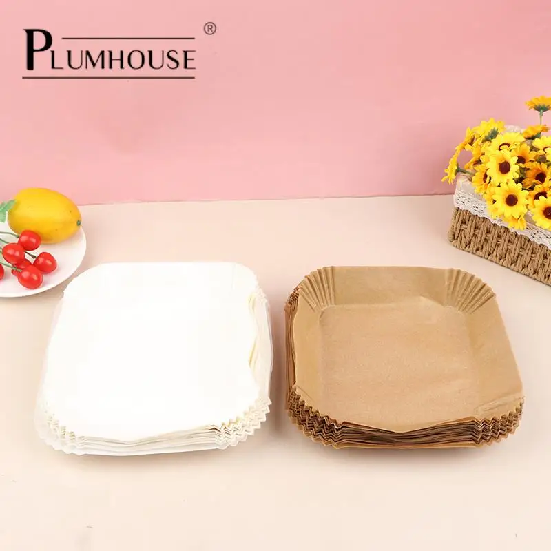 

100pcs Air Fryer Square Disposable Paper For Air Fryer Cheesecake Air Fryer Accessories Parchment Wood Pulp Steamer Baking Paper