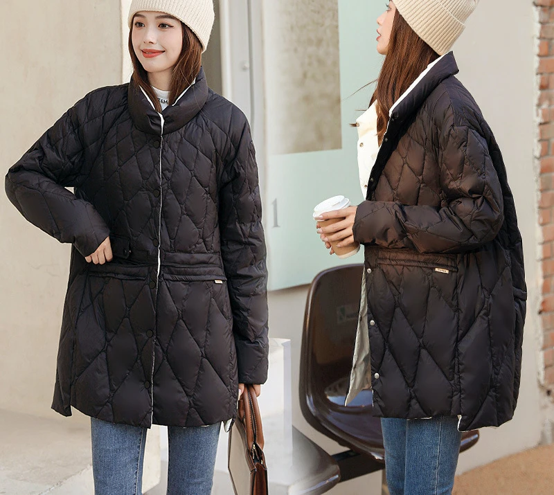 Coats for Winter Women Down Jacket Light Medium Long Standing Collar Slim High Fleece Content Cold-resistant Warm Coat Overcoat