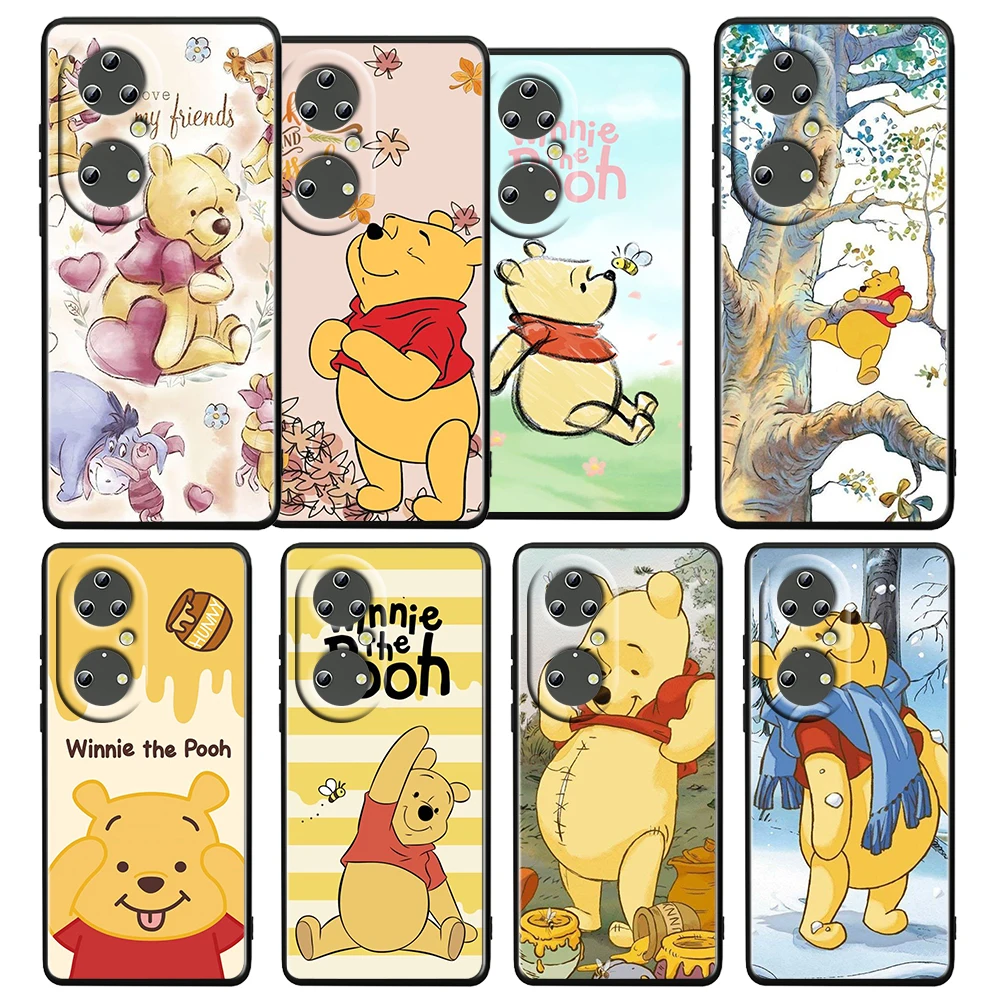 

Winnie the Pooh Cute Anime Case For Huawei P50 P20 P30 P40 5G P10 Pro Lite E Plus P9 Lite Mini Silicone Soft Black Phone Cover