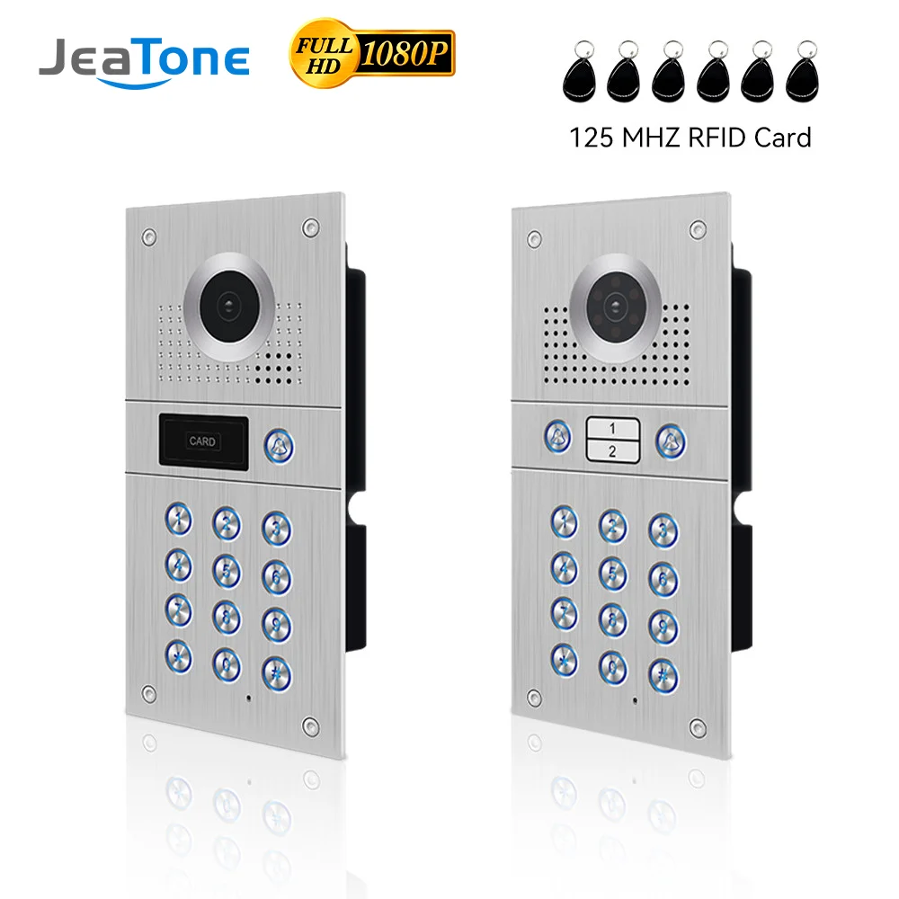 Jeatone 1080P Wired Video Door Phone 170° Viewing Angle Outdoor Camera RFID Code Keypad for 1/2 Apartment