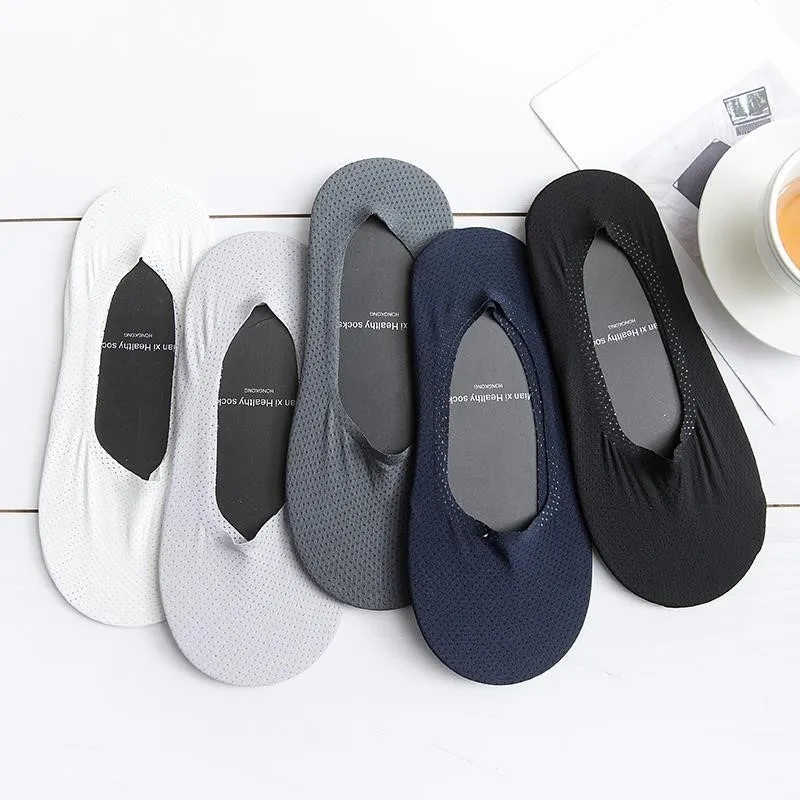 5Pair Summer Ice Silk Men Socks Invisible Thin Low Cut Sock Breathable No Show Silicone Non-slip Sock Cotton Bottom Absorb Sweat