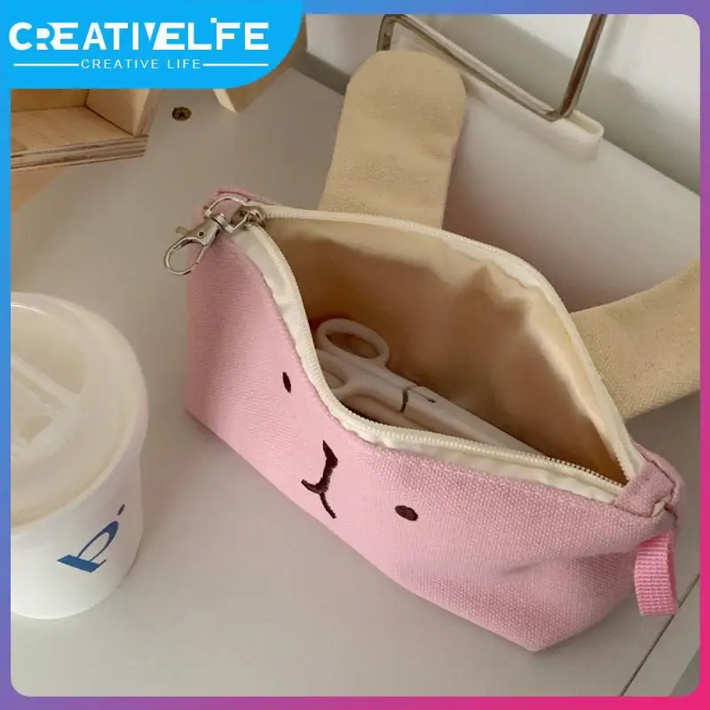 

1pcs Cute Pencil Bag Curry Pink Coffee Puppy Canvas Pencil Bag Creative Cartoon Stationery Pencil Case Home Storage Canvas