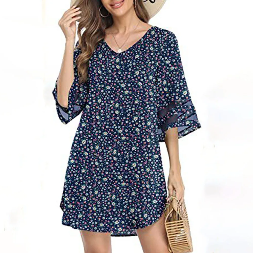 Женское платье-мини с V-образным вырезом черно-белое повседневное свободное