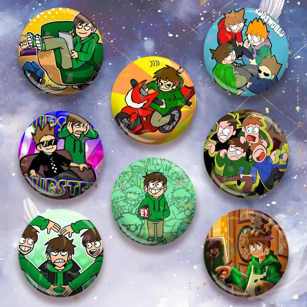 Фото E-Eddsworld Эдд Том Мэтт Торд Круглый Лазерный Значок Креативные Пинсы Брошь для Декора Подарки для Фанатов Коллекционирование Пасхальных Украшений №1