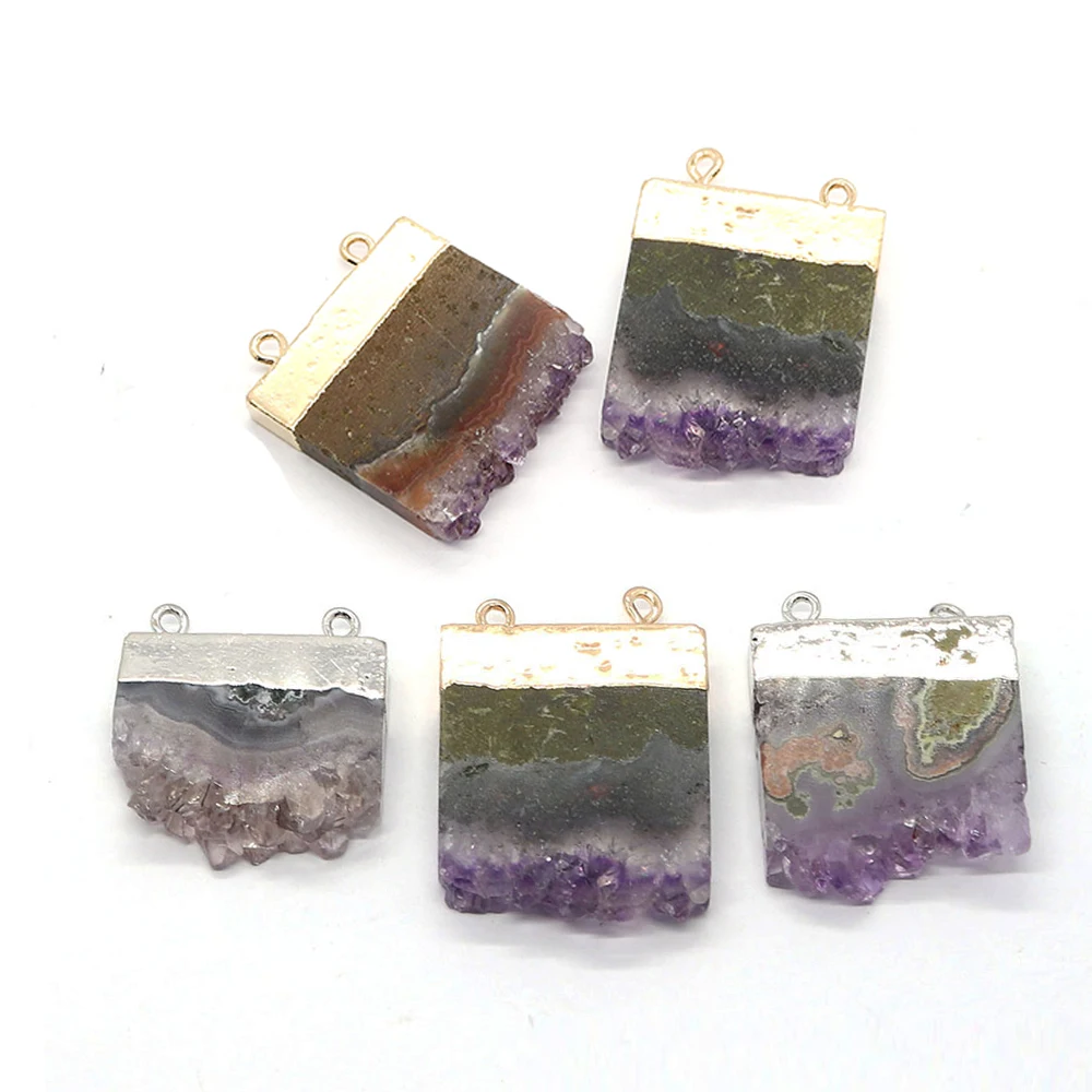 

Irregular Amethyst Natural Stone Charms Double Hole Pendants for Jewelry Making DIY Earring Necklace Crystal Charms Accessories