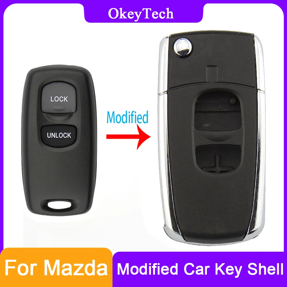 

OkeyTech Folding Replacement Remote Car Key Shell For Mazda 2 3 6 323 626 Fob Blank Updated Key Cover Case Uncut Blade 2 Buttons