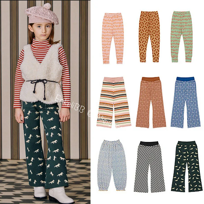 

EnkeliBB Kids Autumn Winter Fashion Pants MP brand designer Children Bottoms Vintage Pattern Wide-leg Pants Toddler Trends