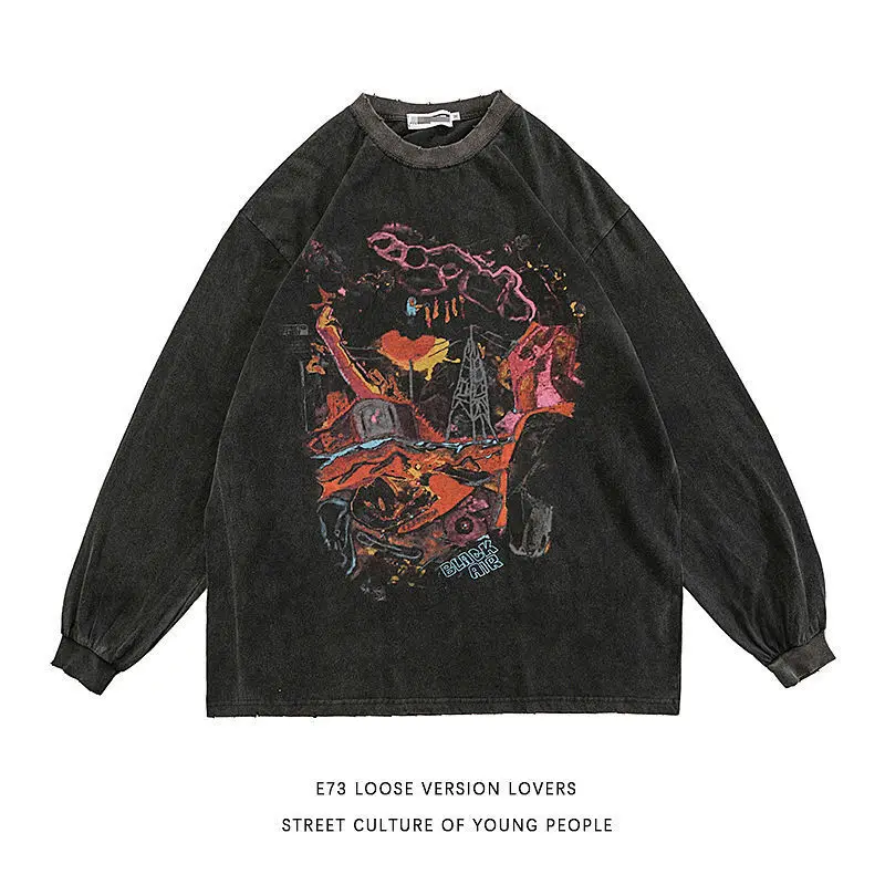 

Deeptown Harajuku Graphic T Shirts Punk Oversized Streetwear Black Long Sleeve Tees 2022 Fashion Summer Print Kpop Clothes Chic