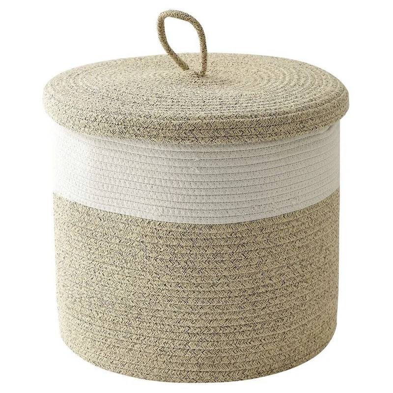 

Woven Rope Basket With Lid Cotton Rope Woven Baskets For Organizing Large Laundry Baskets Hamper Basket For Blanket