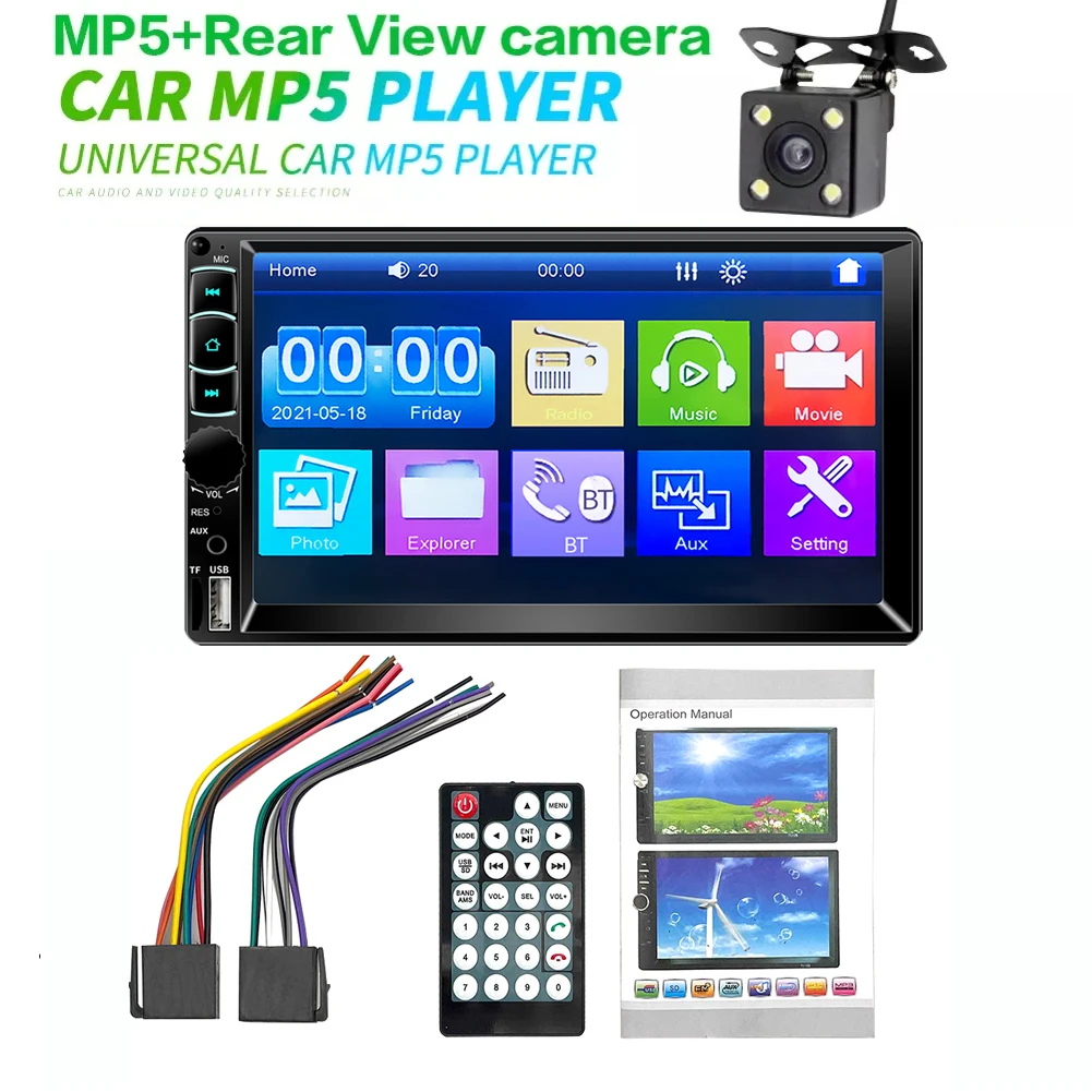 

Car Radio 7" Touch In Dash Auto audio Player MP5 Autoradio Bluetooth Rear View Camera Remote Control 7058
