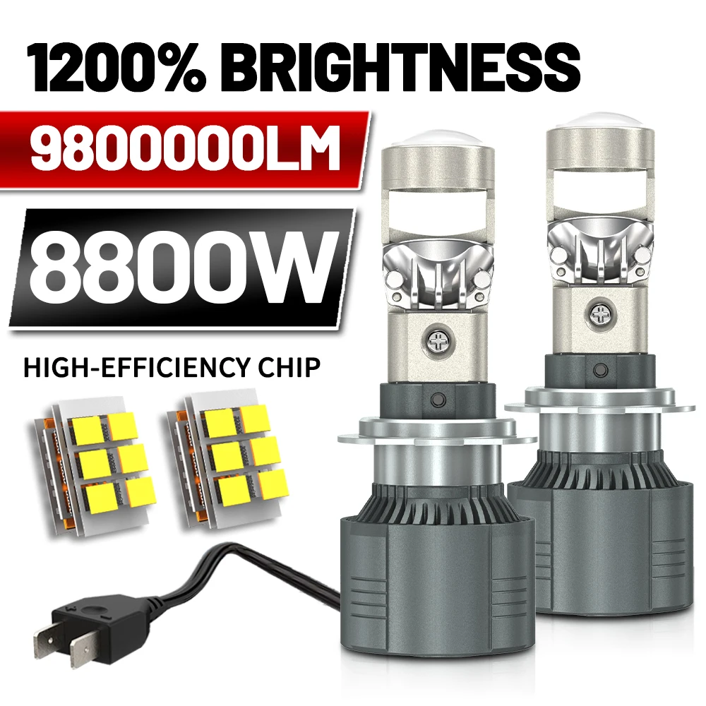 Фото Светодиодные лампы-проекторы 8800W 9800000LM H7 H4 H11 Canbus для авто и мотоциклов, мини-линзы H8 9005 9006 HB3 HB4, 6000K №1