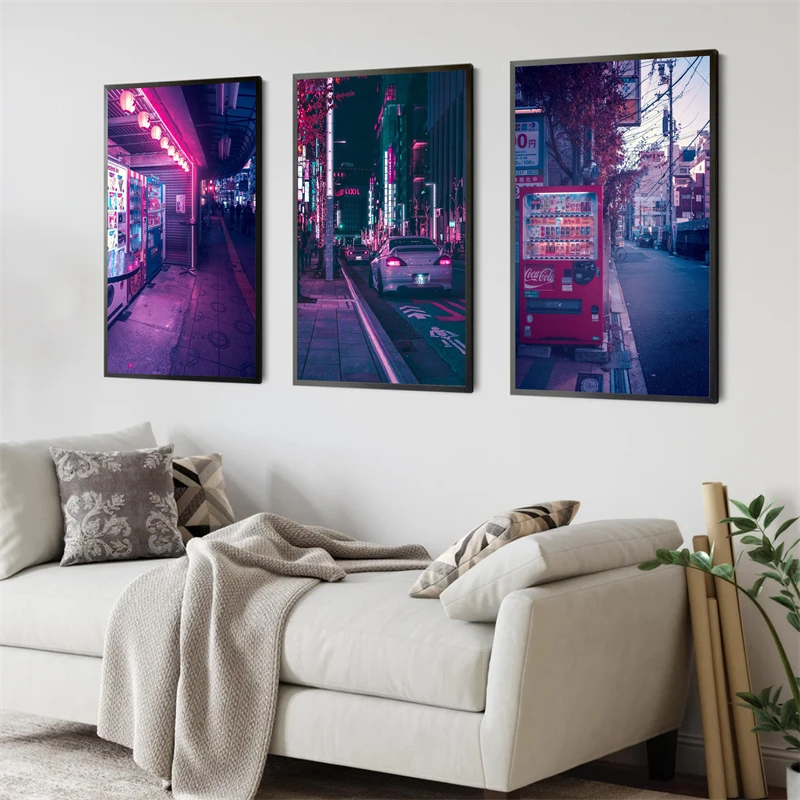 Неоновый ночной постер в стиле киберпанк Токио город путешествие эстетическая