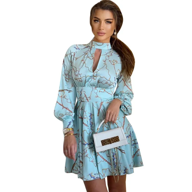 

Printed Long Sleeved Slim Sexy Mini Dress 2022 Spring Summer New Fashion Temperament Fairy Ruffle Dress Women Clothing Vestidos