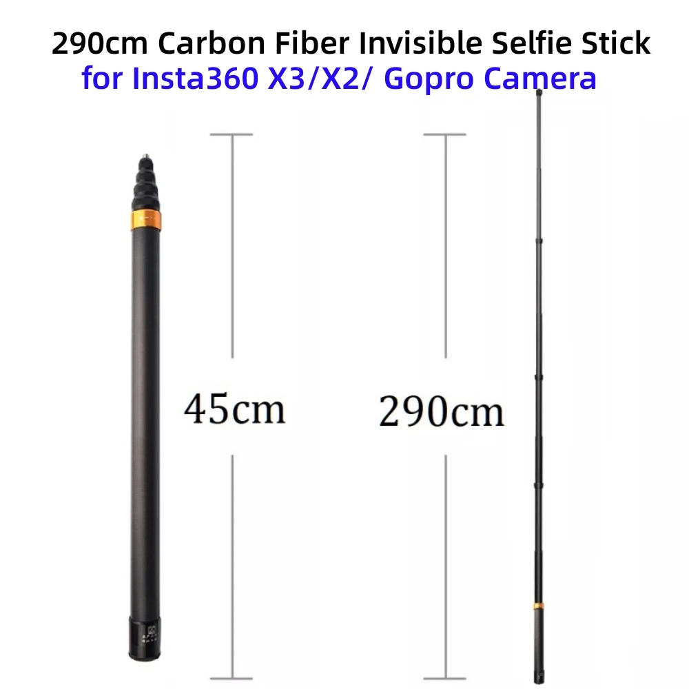 

290cm Carbon Fiber Invisible Extended Edition Selfie Stick For Insta360 X3 / ONE X2 / ONE RS Accessories For GoPro Selfie Stick