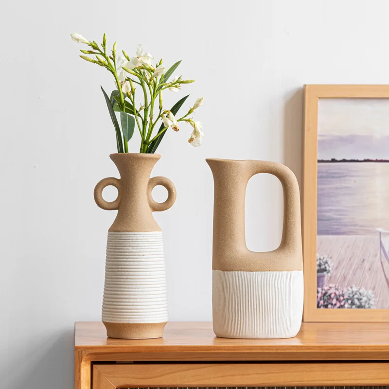

Двухцветная керамическая креативная ваза ручной работы, гидропонная зелень, минималистичный стиль, украшения для дома