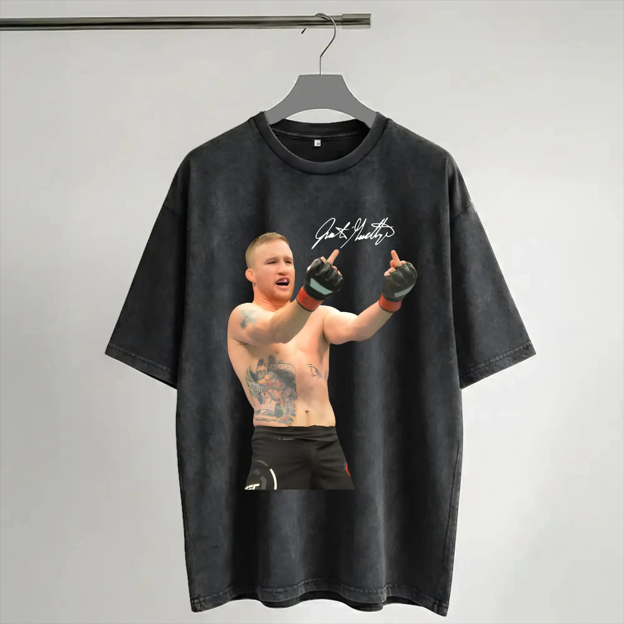 Фото Футболка Justin Gaethje The Highlight в стиле хип-хоп, 100% хлопок, оверсайз, винтажная, для мужчин и женщин, уличная одежда №1