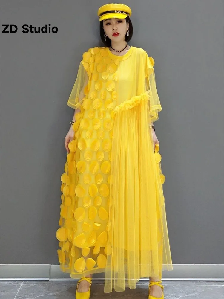 

[ZD Studio] Europe Station 2023 Summer New Dress Korean Edition Mesh Chiffon Slim Personalized Women's Wear