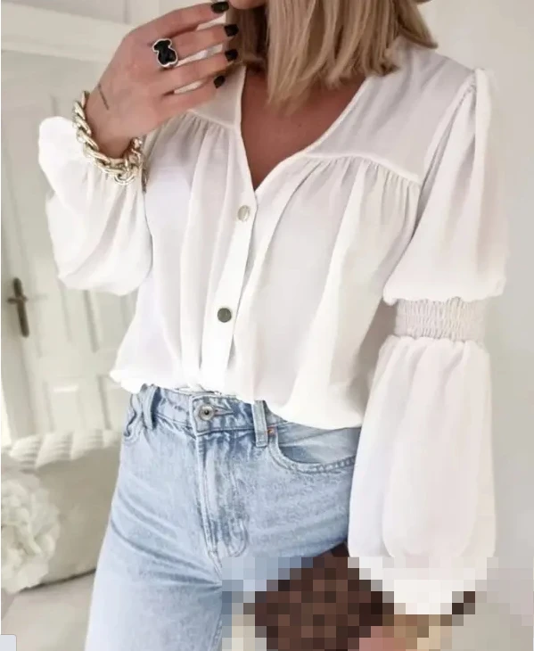 

Рубашка женская с рукавами-фонариками и пуговицами спереди, 2022