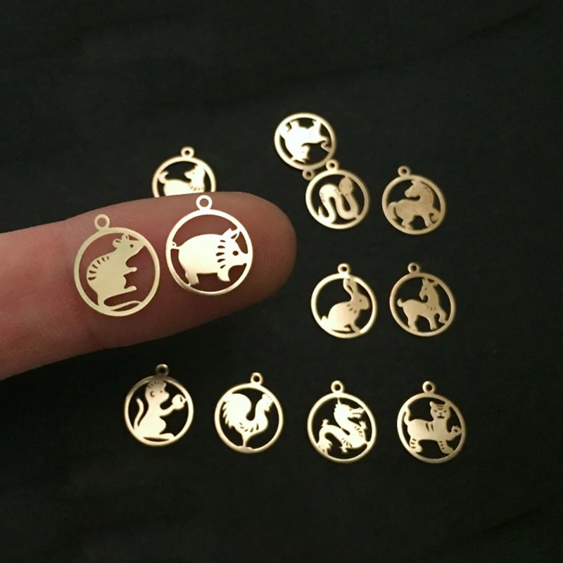 14 К позолоченный 10 мм китайский знак зодиака Шарм для браслета и ожерелья
