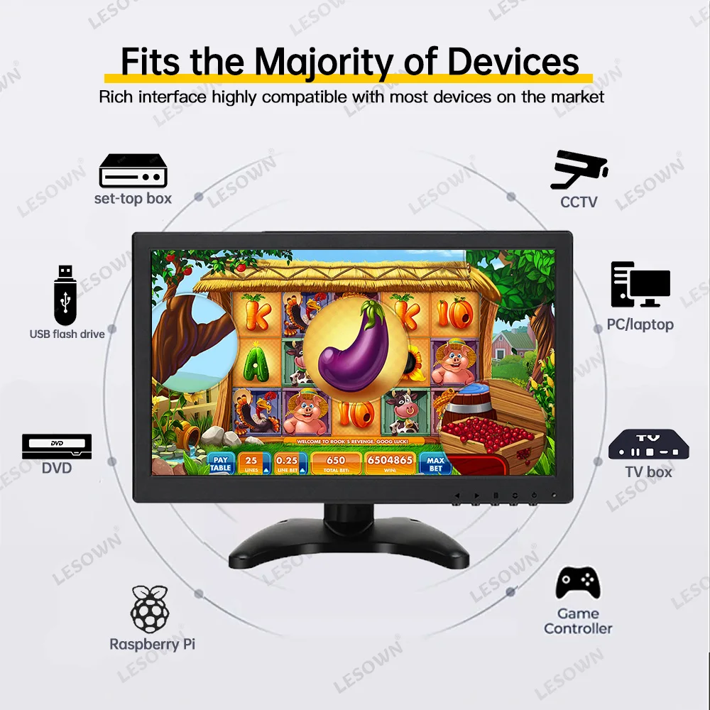 Монитор LESOWN 13 3 дюймов 1920x108 0P IPS HDMI FHD VGA AV BNC USB дисплей Сенсорная панель для