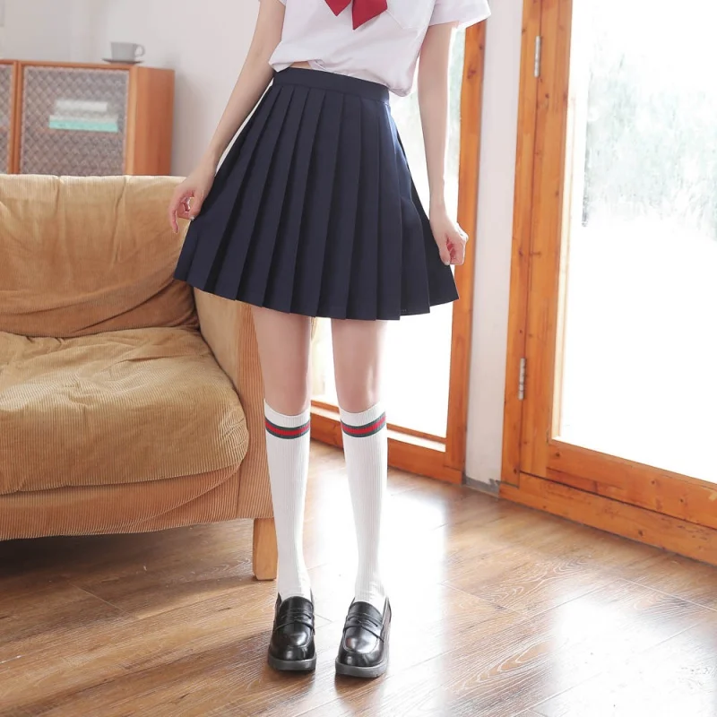 Three Bars Thigh High Socks Long Tube Knee Length Socks Autumn Winter Japanese JK Cotton Calf Socks Bunching Socks Three Bars Tu