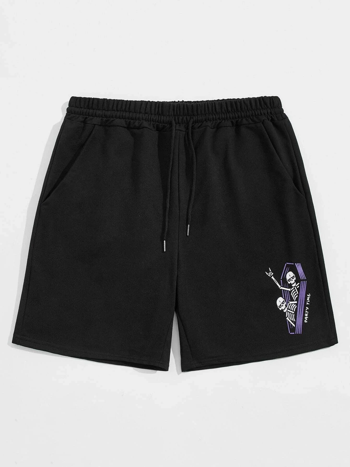 

ROMWE Guys Skull Graphic Drawstring Shorts