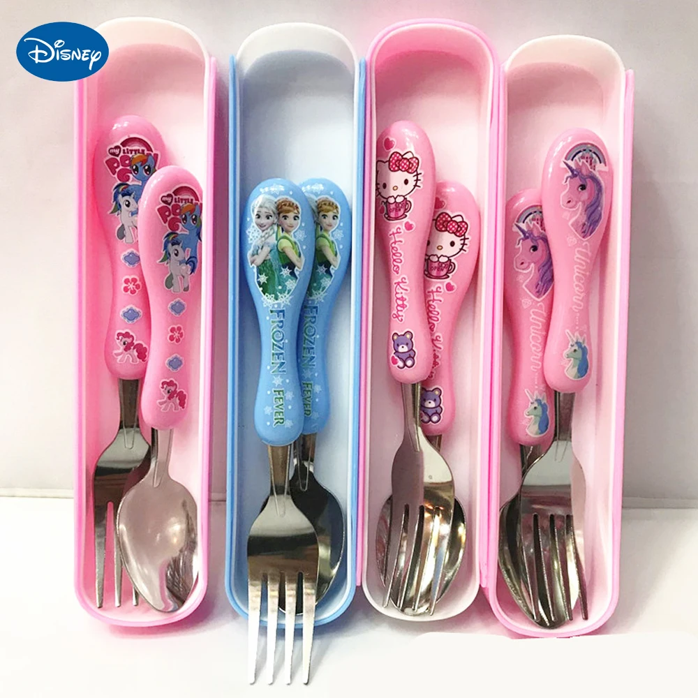 

Disney Spider Man Frozen Children's Training Chopsticks Spoon Fork Set Minnie Mickey Cars Fork Spoon Chopsticks Portable Cutlery