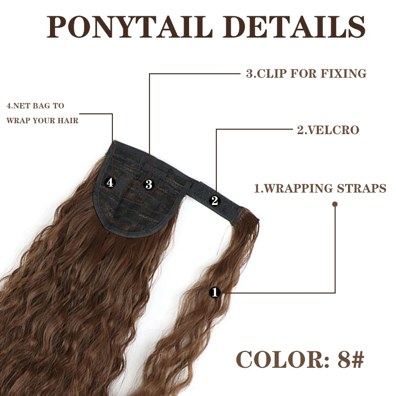 Synthetic Corn Wavy Long Ponytail Hairpiece Wrap on Clip Hair Extensions Black Brown Pony Tail Blonde Fack Hair