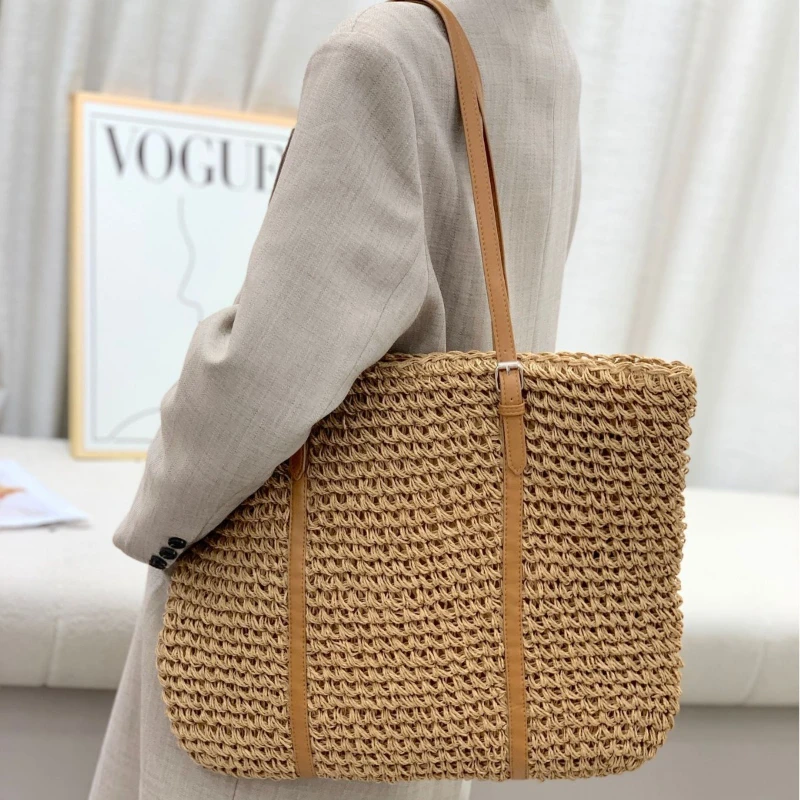 Новая соломенная сумка-тоут большой емкости трендовая пляжная тканая сумка