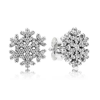 authentic 925 sterling silver sparkling snowflake with crystal stud earrings for women wedding gift pandora jewelry