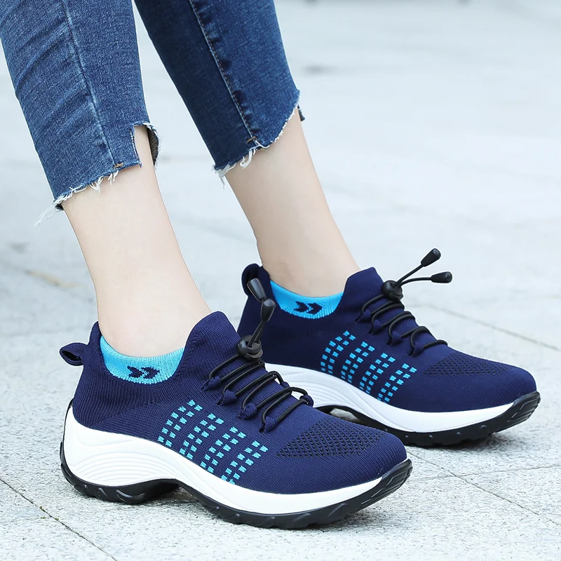 Womens Fashion Flat Platform Sneakers for Women Breathable Mesh Walking Shoes Ladies Lace for Sock Sneaker Plus Size35-45