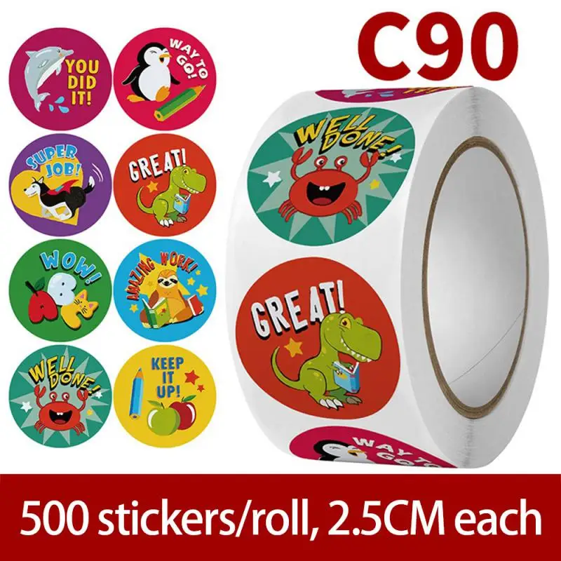 

500Pcs Cartoon Animal Reward Encouragement Stickers Roll Toys For Children Kids Students Teachers School Waterproof Classic Toys