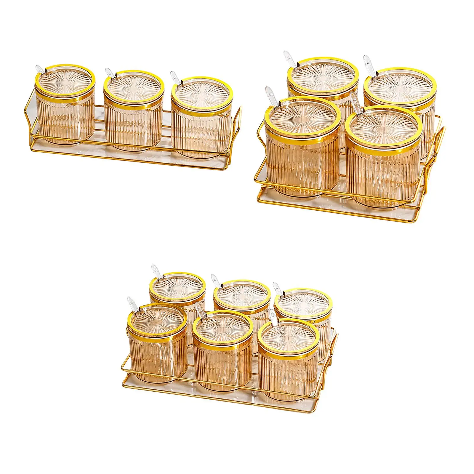 

Plastic Condiment Jar Tank Food Container with Lids and Spoons Seasoning Box Sugar Bottle Organizer for Home Kitchen Supplies