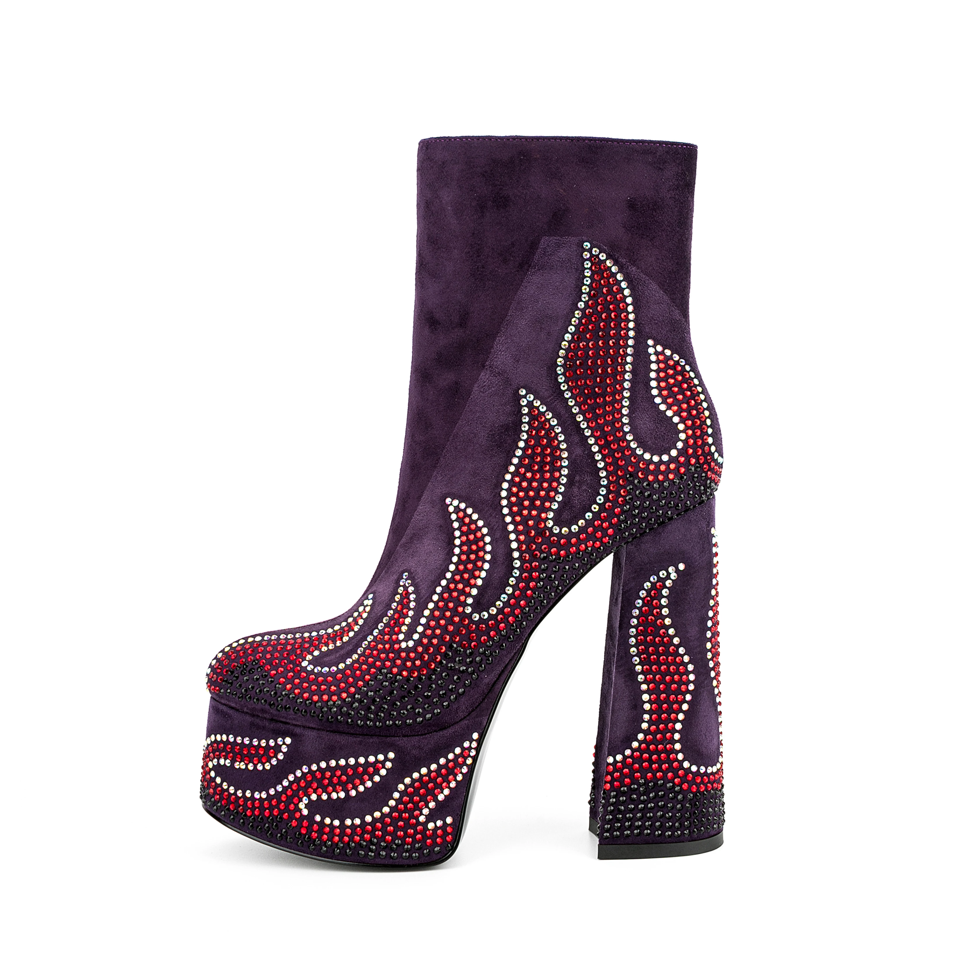 

Arden Furtado 2023 Spring Woman's Short boots Suede Round toe Waterproof platform Zipper Chunky heels Crystal Fashion boots