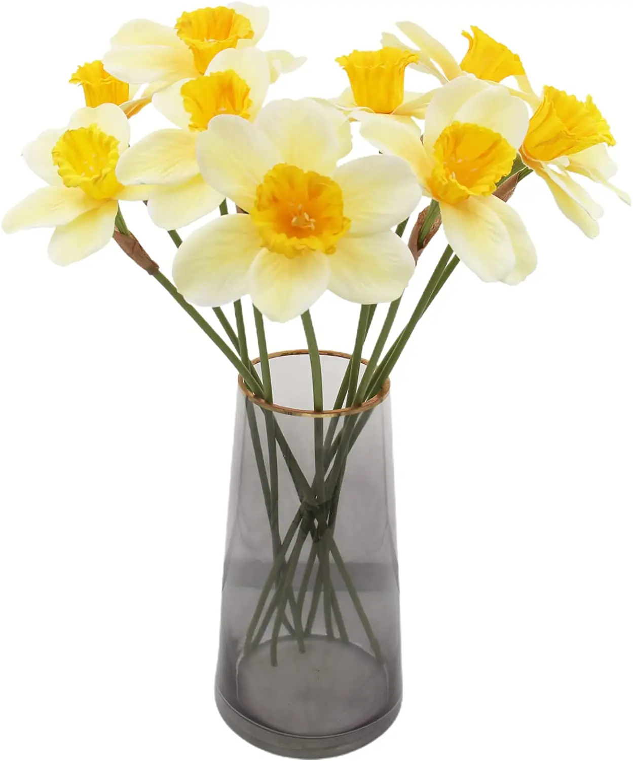 

10 Pcs Artificial Daffodil Flowers Real Touch Yellowe Narcissus Spring Flower Fake Silk Flower Arrangement(Light Yellow, 10)