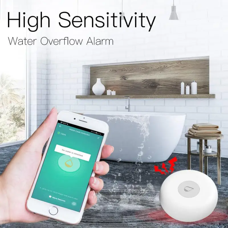 

CORUI Tuya ZigBee Water Leak Detector Smart Flood Sensor Water Overflow Security Alarm Detector Smart Life App Remote Control