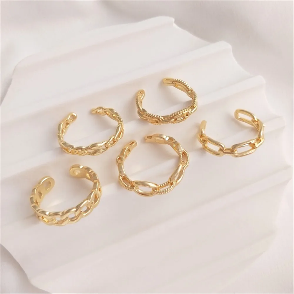 

14K plated gold filled Open ring linked chain ring high fashion simple network red INS wind ring