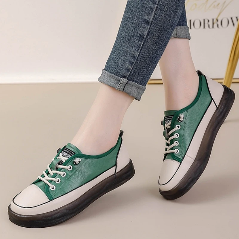 CICIYANG Genuine Leather Women Spring Flats Shoes 2023 New Lace-up White Shoes Casual Soft Sole Loafers Ladies Sneakers Handmade