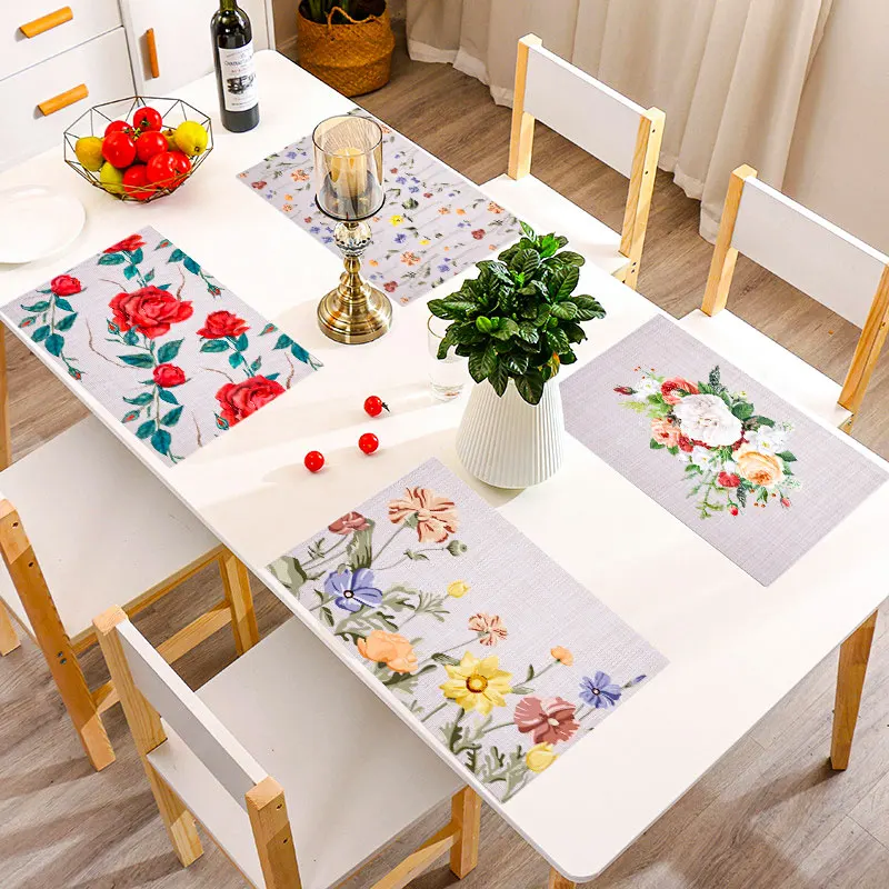 

Floral Pattern Table Mats Coasters Bowl Coasters 45*30cm Kitchen Home Decoration Printing Non-slip Insulation Washable Table Mat