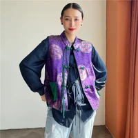 Purple Retro Auspicious Cloud Jacquard Silk Vest Women's New Chinese Style Button + Contrast Color Pocket Lady Waistcoat S-XL