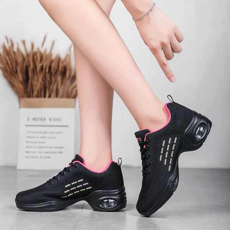 Dance Shoes Women's Walking Shoes Air Cushion White Lightweight Casual Gym Fitness Trainer Breathable Sneakers Black