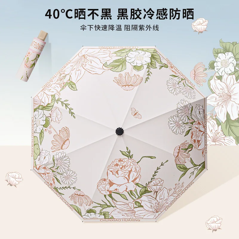 

Sunblock Umbrella Vinyl Umbrella Manual Three-fold Dual Use