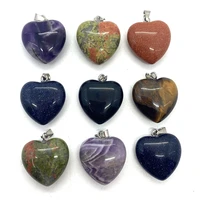 2pcspack 20mm heart shaped pendant natural semi precious stone charms rose quartz amethyst 9 colors diy for making necklace