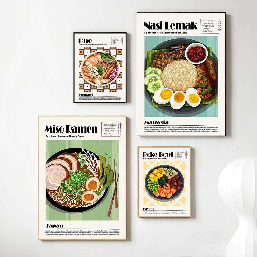Японская кухня блюдо лапши супа Азия еды художественный постер для выставки