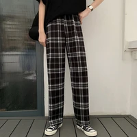 vintage plaid pants women casual loose wide leg trousers ins retro teens straight trousers hip hop all match streetwear