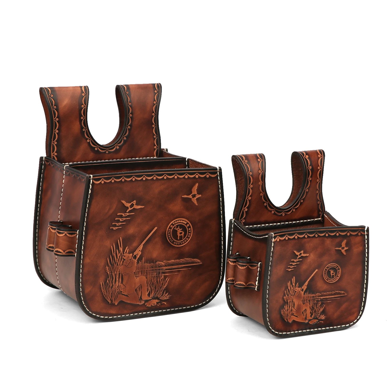 

Tourbon Leather Ammo Waist Bag Cartridges Case Shotgun Shell Pouch with 2 Bullet Loop for 12/16/20 Gauge Clay Trap Size S/L