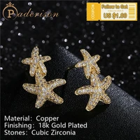 ins style fashion lovely shiny rhinestone starfish ear studs copper 18k gold plating zircon cute earrings for women gifts